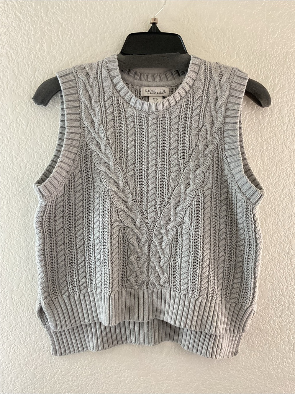 Designer Rachel Zoe Gray Cable Knit Sleeveless Preppy Sweater Layering Vest